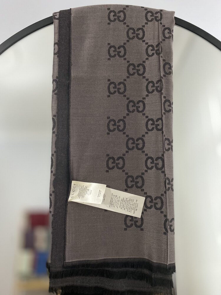 A Kalite İthal Gucci Çift Taraflı Yün İpek Şal (Antrasit)