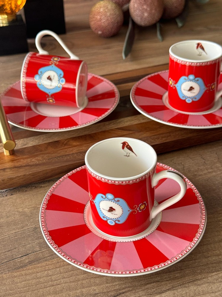 Qush Red Türk Kahve Fincan Takımı 6 Kişilik 12 Parça 