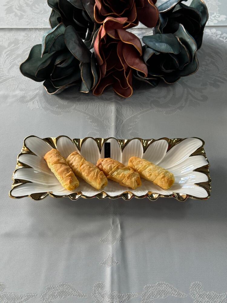 Flora Gold Dikdörtgen Sunum Tabak 32 Cm