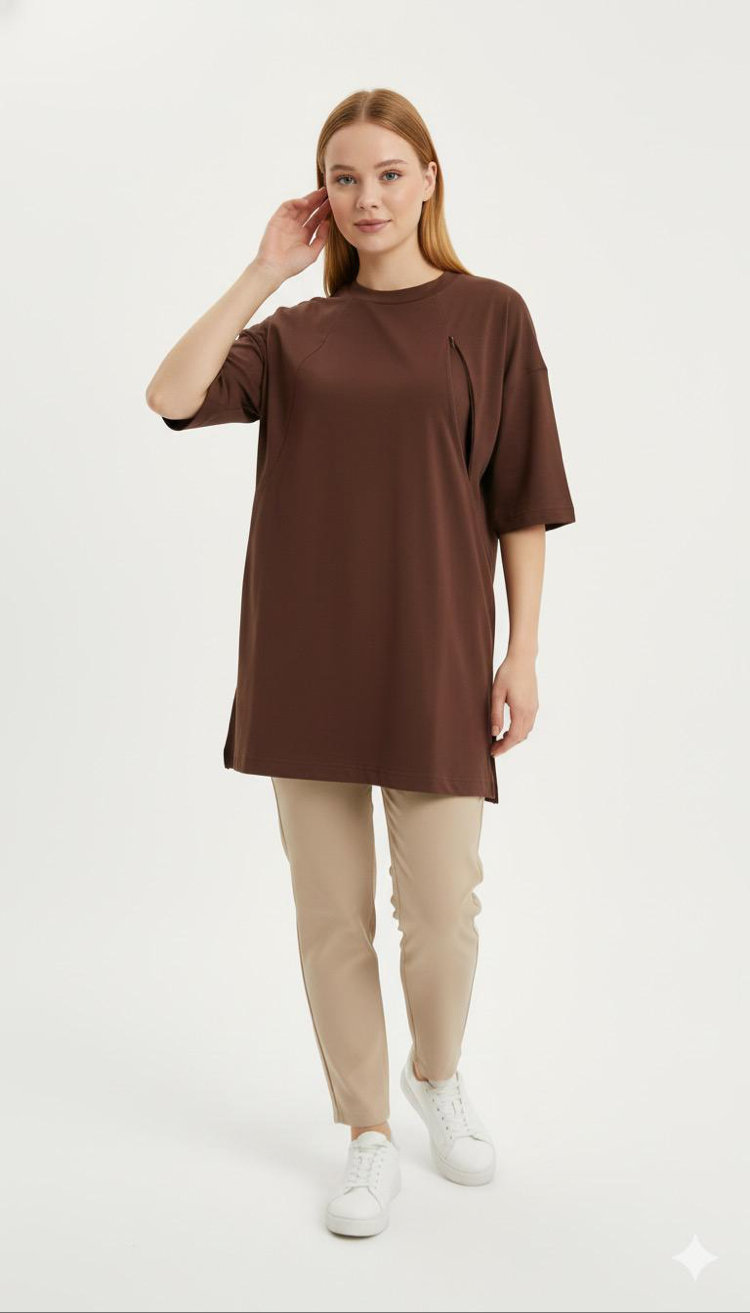 Oversize Pamuk Tişört (çikolata)