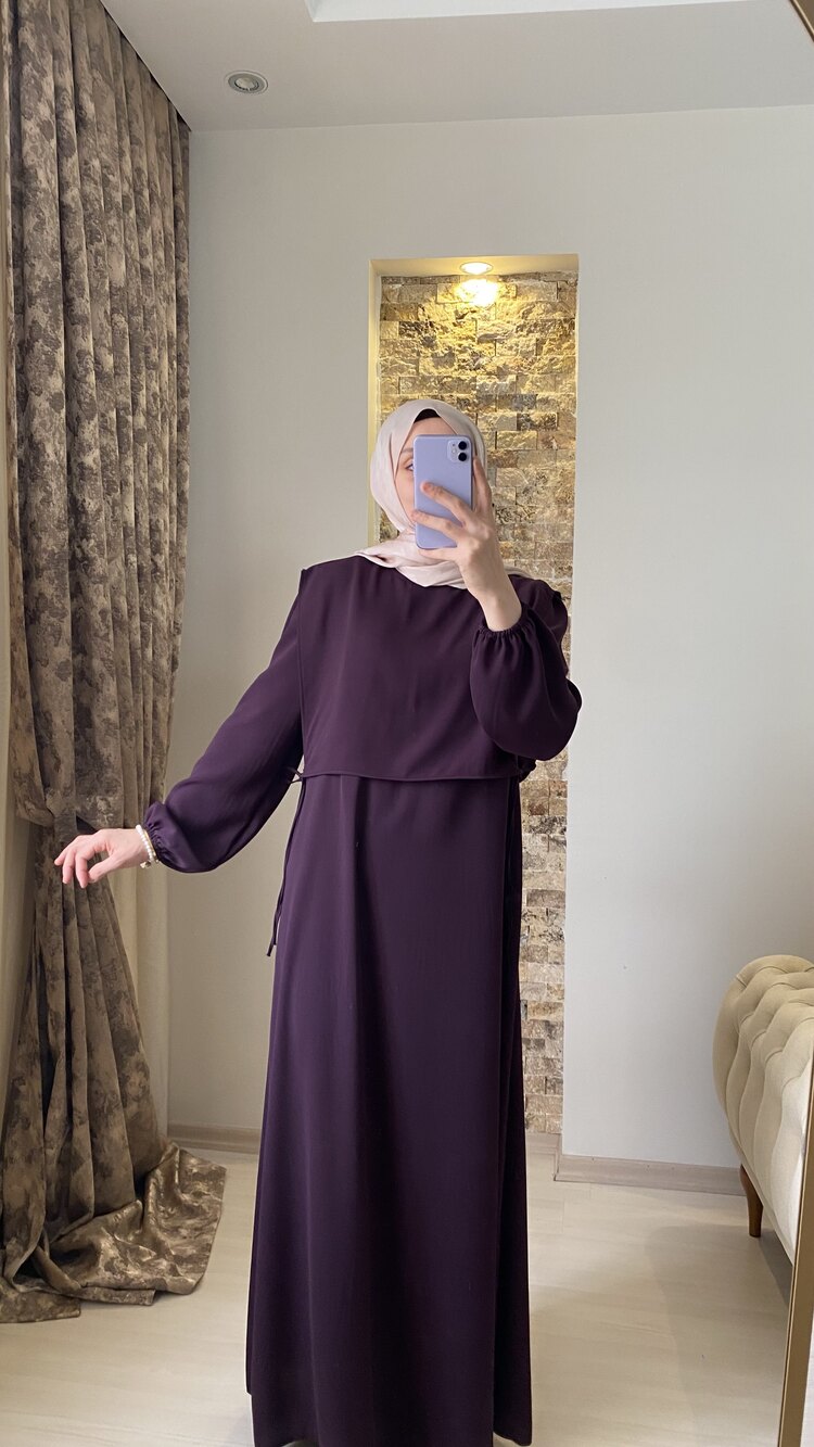 Bağcıklı Elbise (Mor)
