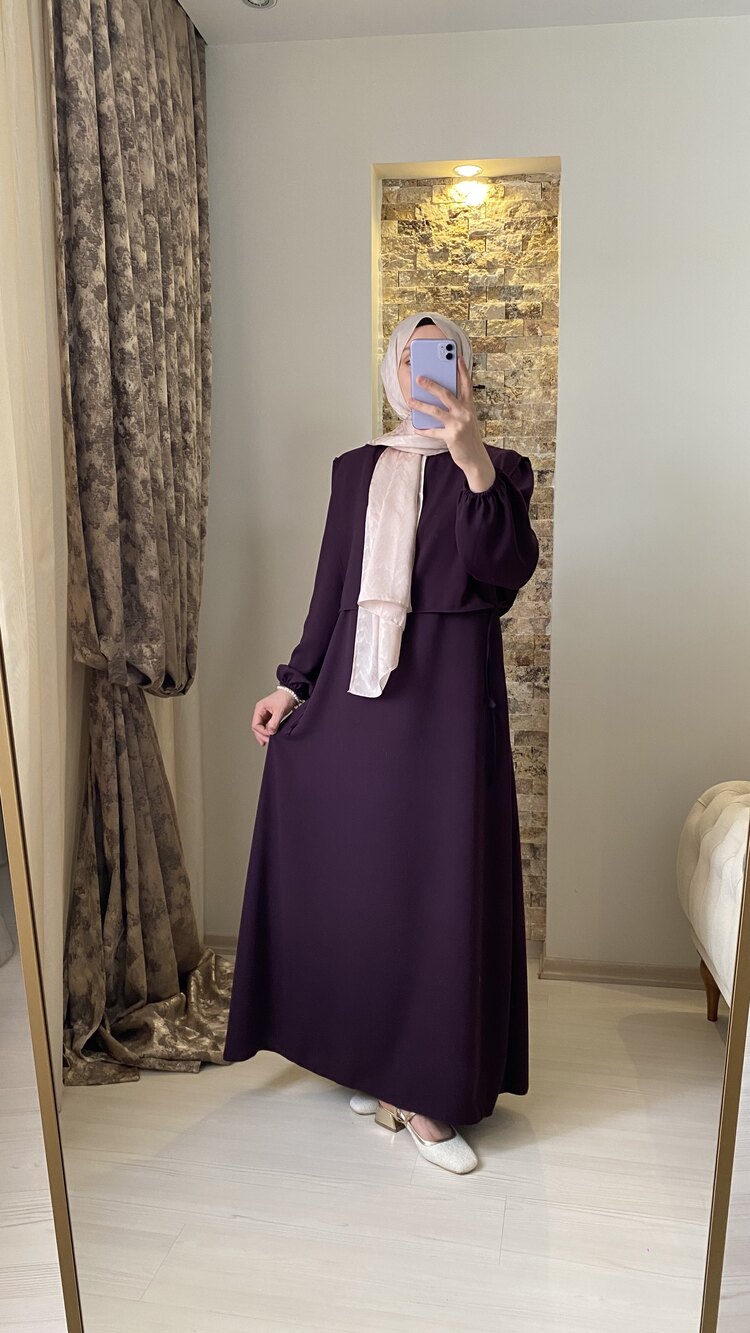 Bağcıklı Elbise (Mor)