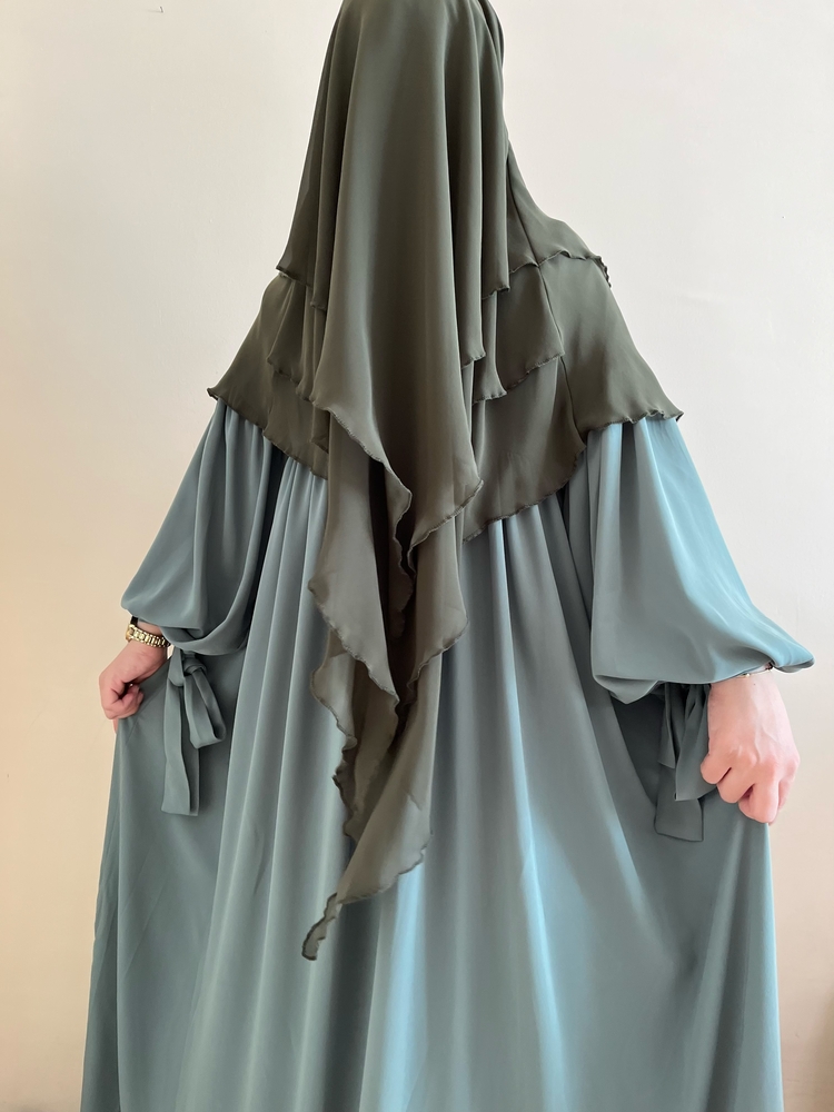 Haki Kısa Khimar & Çağla Elbise