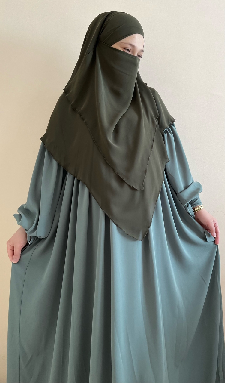 Haki Kısa Khimar & Çağla Elbise