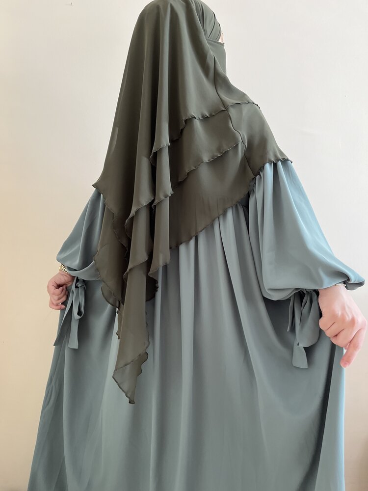 Haki Kısa Khimar & Çağla Elbise
