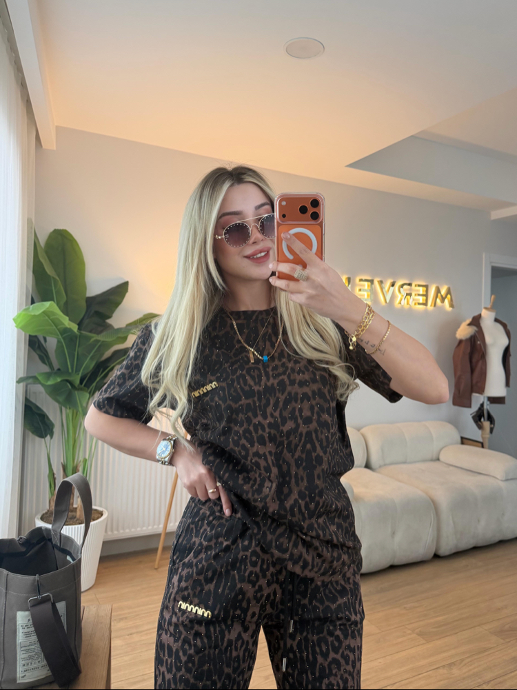 BASİC TAKIM LEOPAR KAHVERENGİ