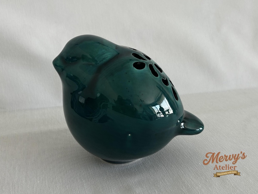 El Yapımı Seramik Kuş Mumluk ve Buhurdanlık – Turkuaz Yeşil Tealight, Aromaterapi Dekoru