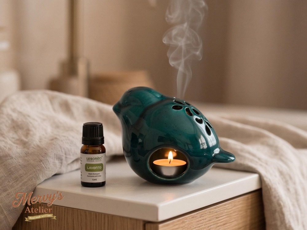 El Yapımı Seramik Kuş Mumluk ve Buhurdanlık – Turkuaz Yeşil Tealight, Aromaterapi Dekoru