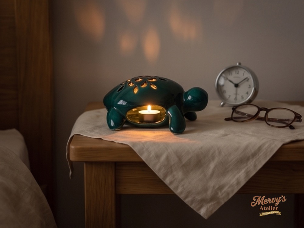 El Yapımı Seramik Kaplumbağa Mumluk & Buhurdanlık – Dekoratif Tealight Holder
