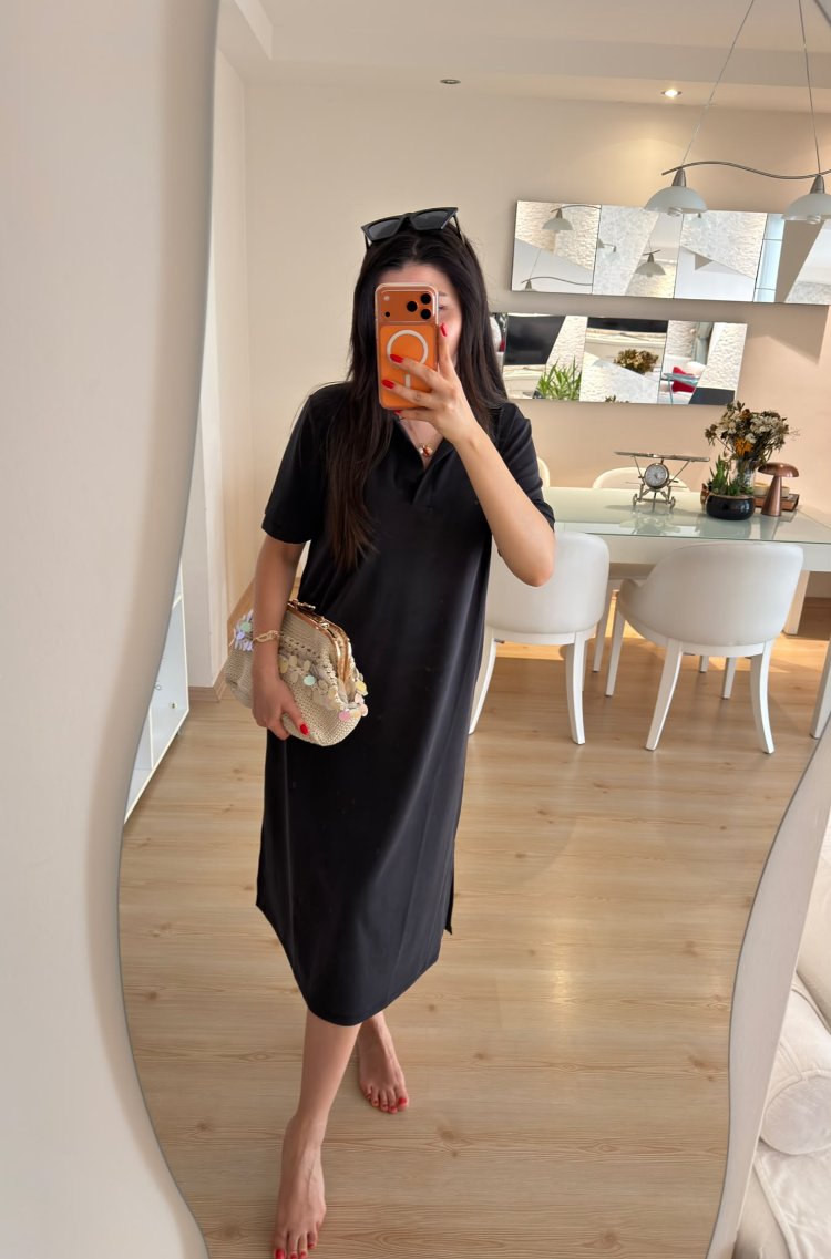 kısa kollu yırtmaçlı modal elbise