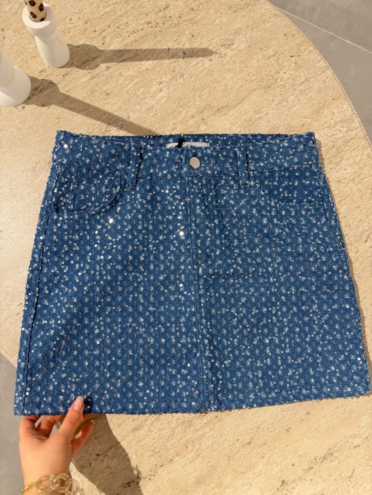 payetli kot etek indigo