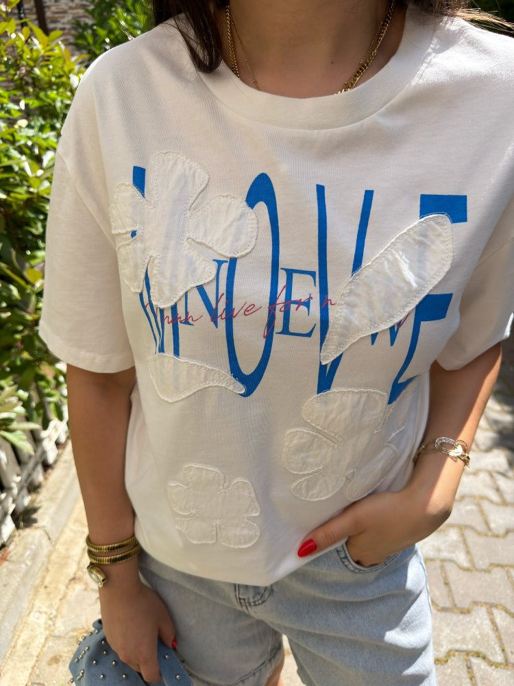Çiçek baskılı tshirt beyaz