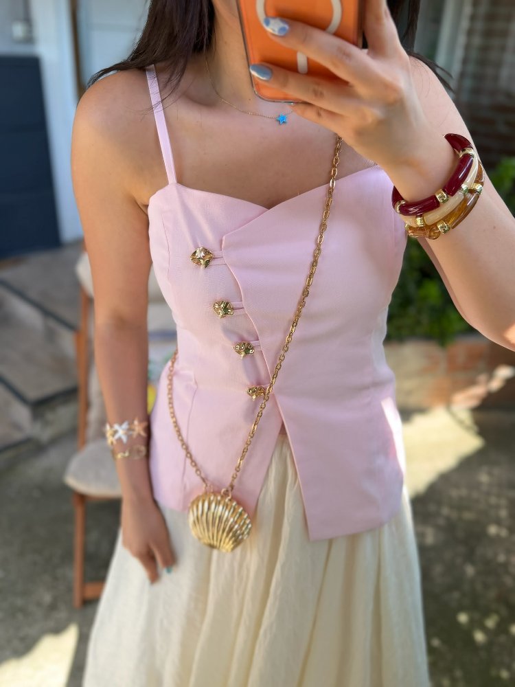 Gold dügmeli yelek pembe