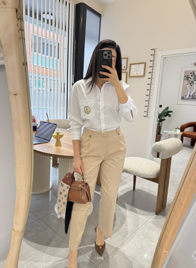 Yeni sezon düğme detaylı gabardin pantolon camel