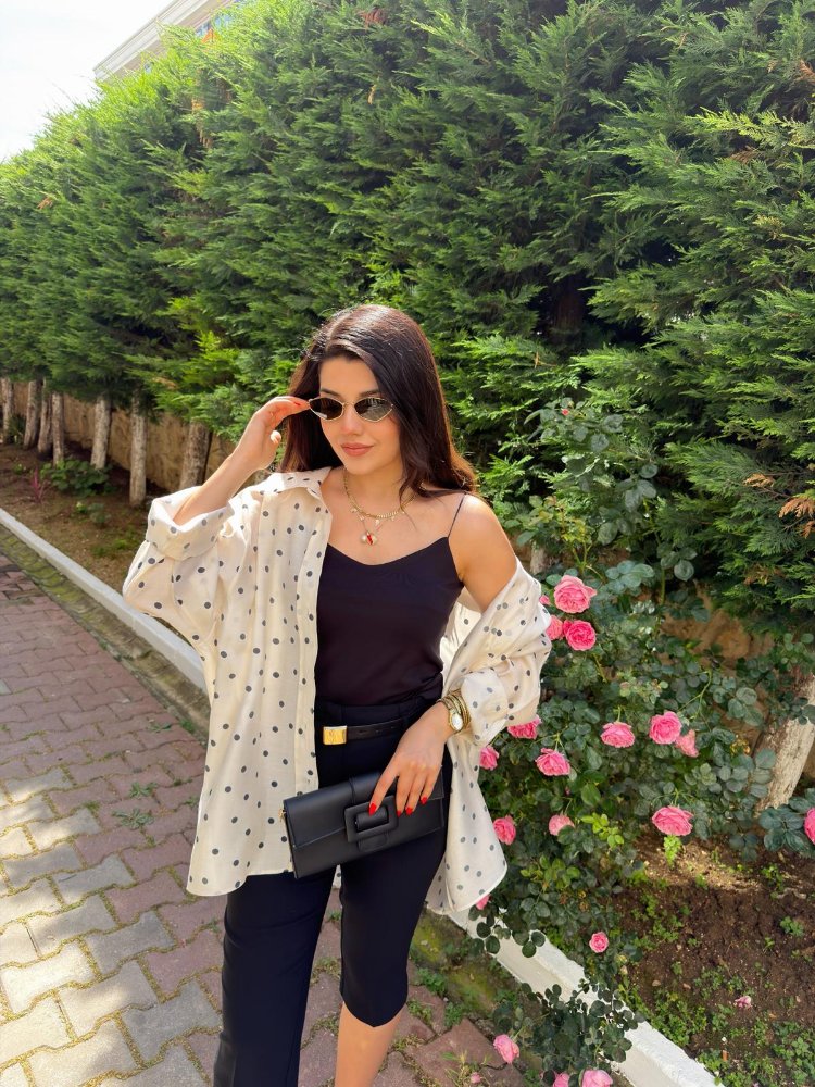 Puantiyeli tensel oversize gömlek