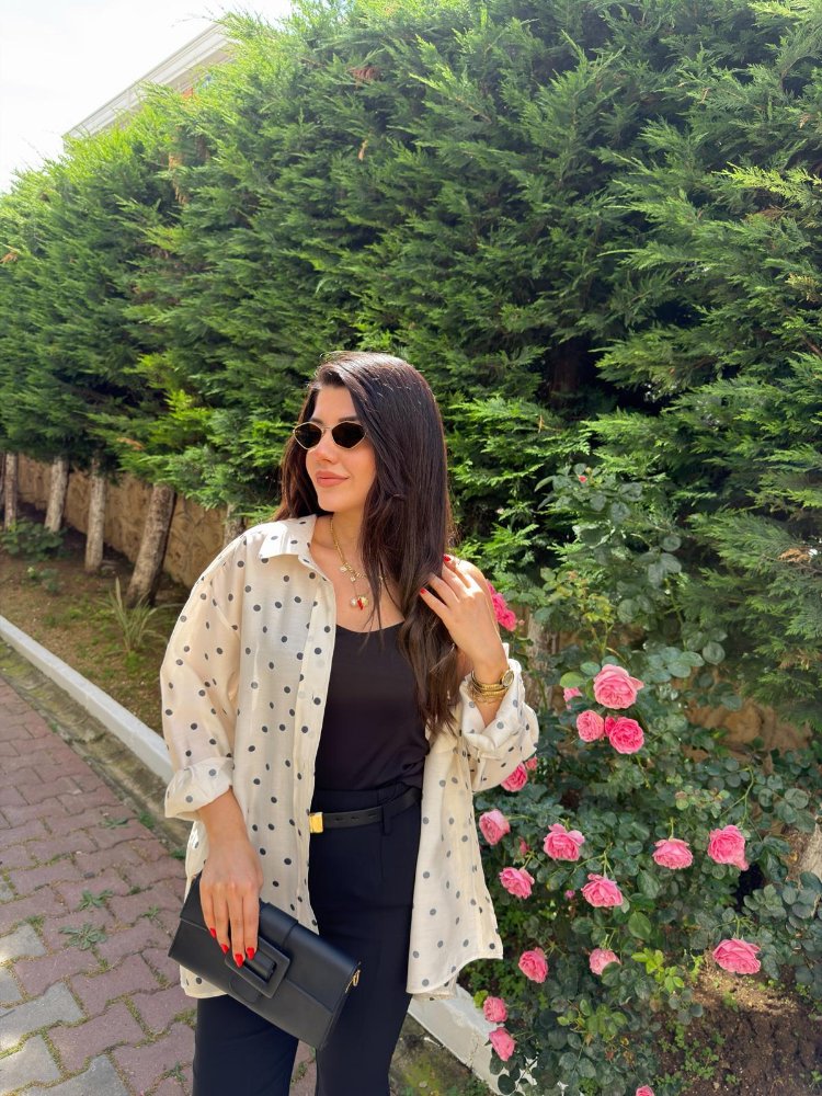 Puantiyeli tensel oversize gömlek
