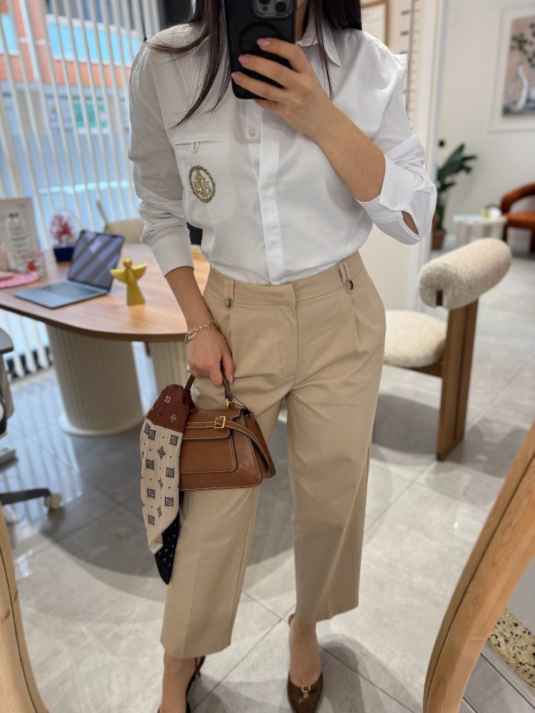 Yeni sezon düğme detaylı gabardin pantolon camel