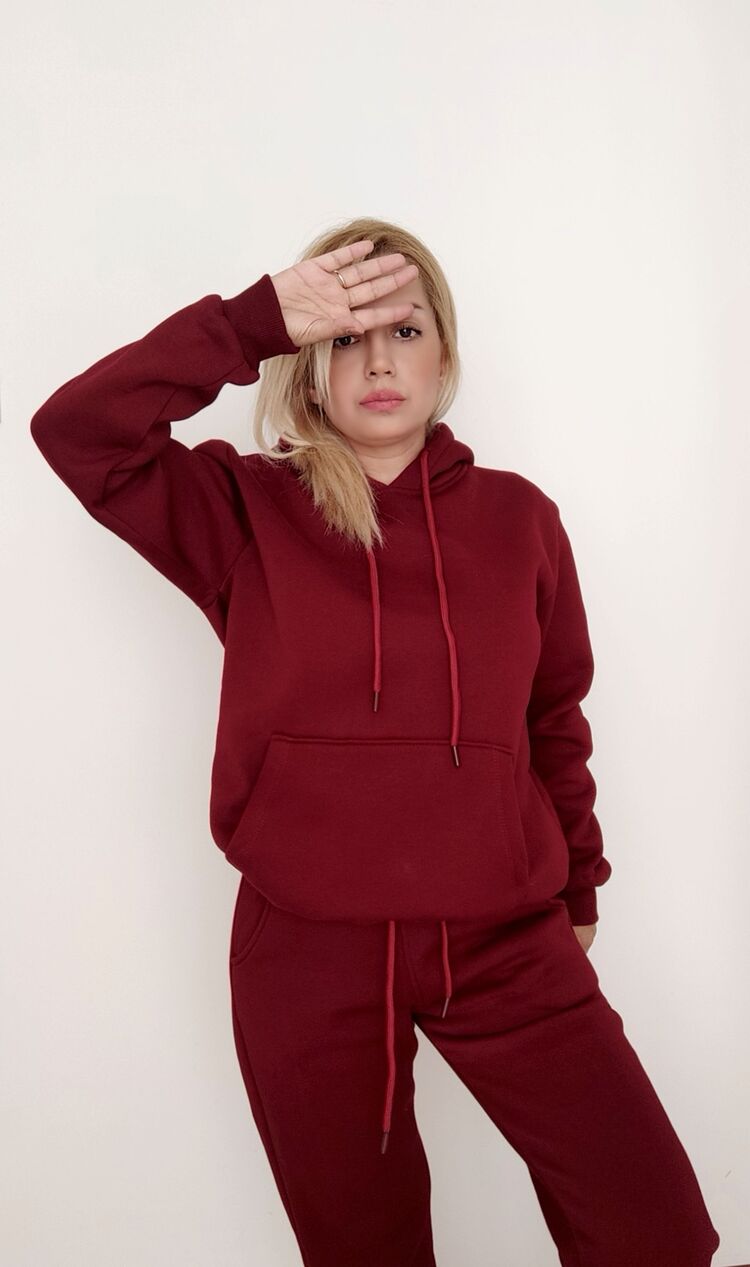 Bordo Hoodie Eşofman Takımı
