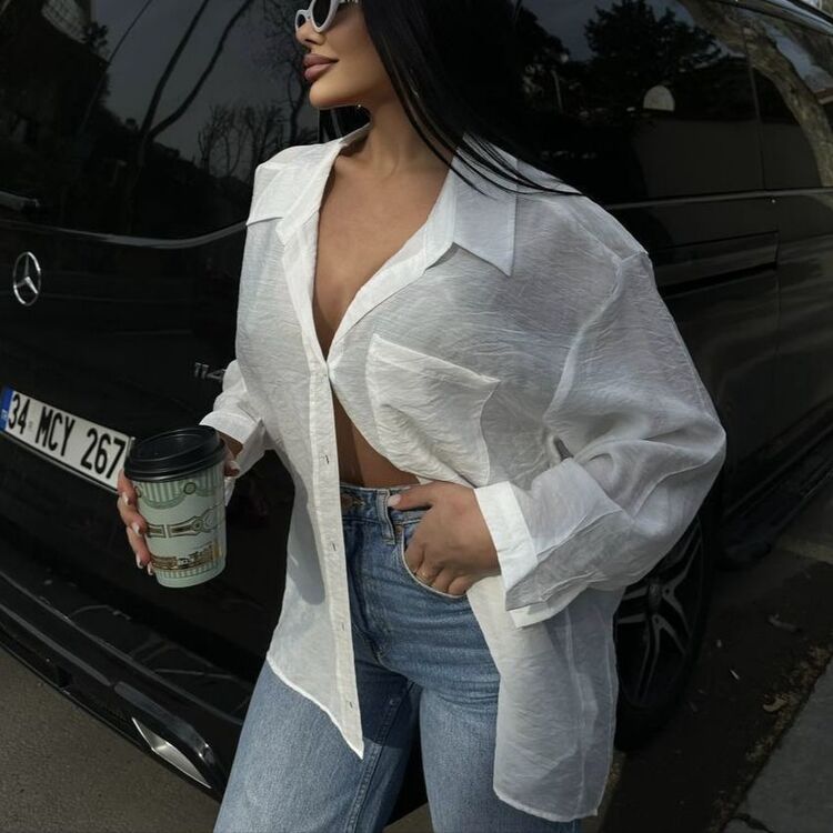 İnce Oversize Salaş Gömlek Cepli