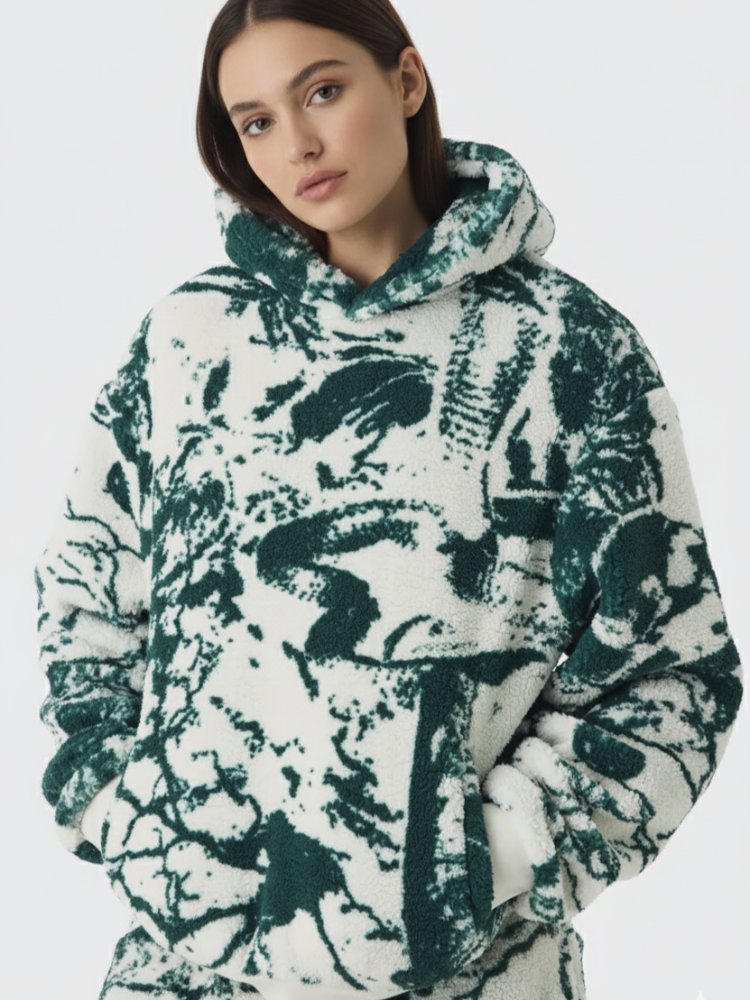 Unisex Yeşil Gotik Baskılı Tedy Sweatshirt