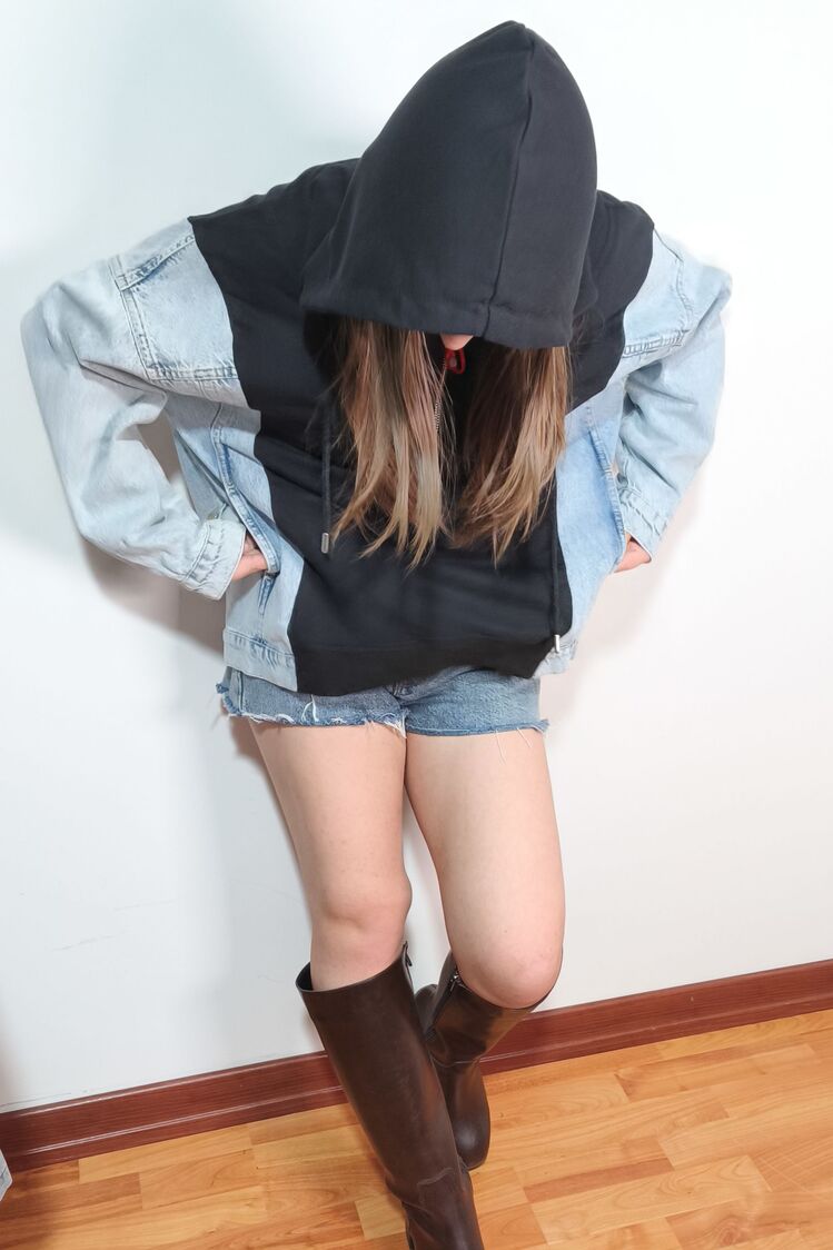Jean Detaylı Sweatshirt Siyah