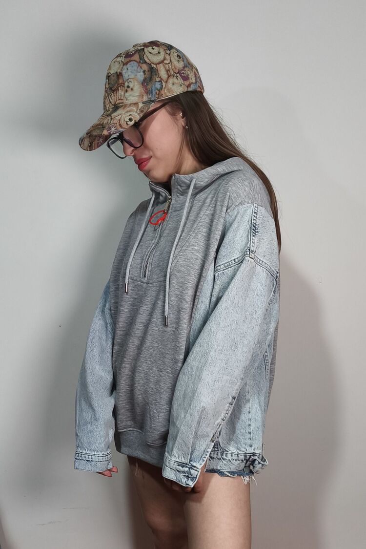 Jean Detaylı Sweatshirt Gri