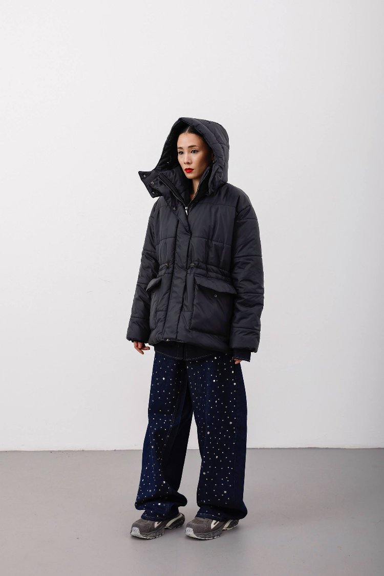 Parlak Zımbalı Baggy Jean Lacivert