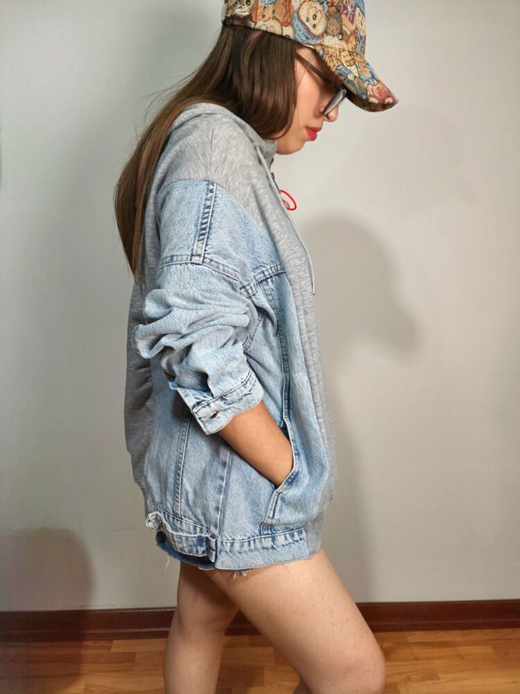 Jean Detaylı Sweatshirt Gri