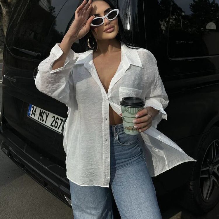 İnce Oversize Salaş Gömlek Cepli