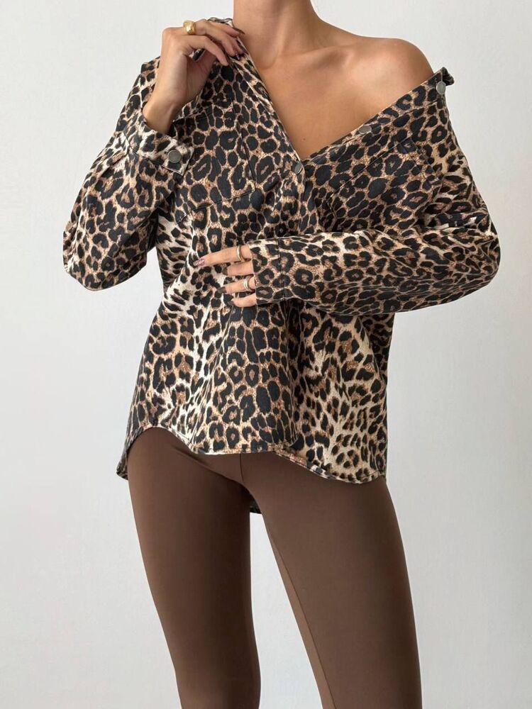 LEOPAR GABARDİN GÖMLEK KAHVE