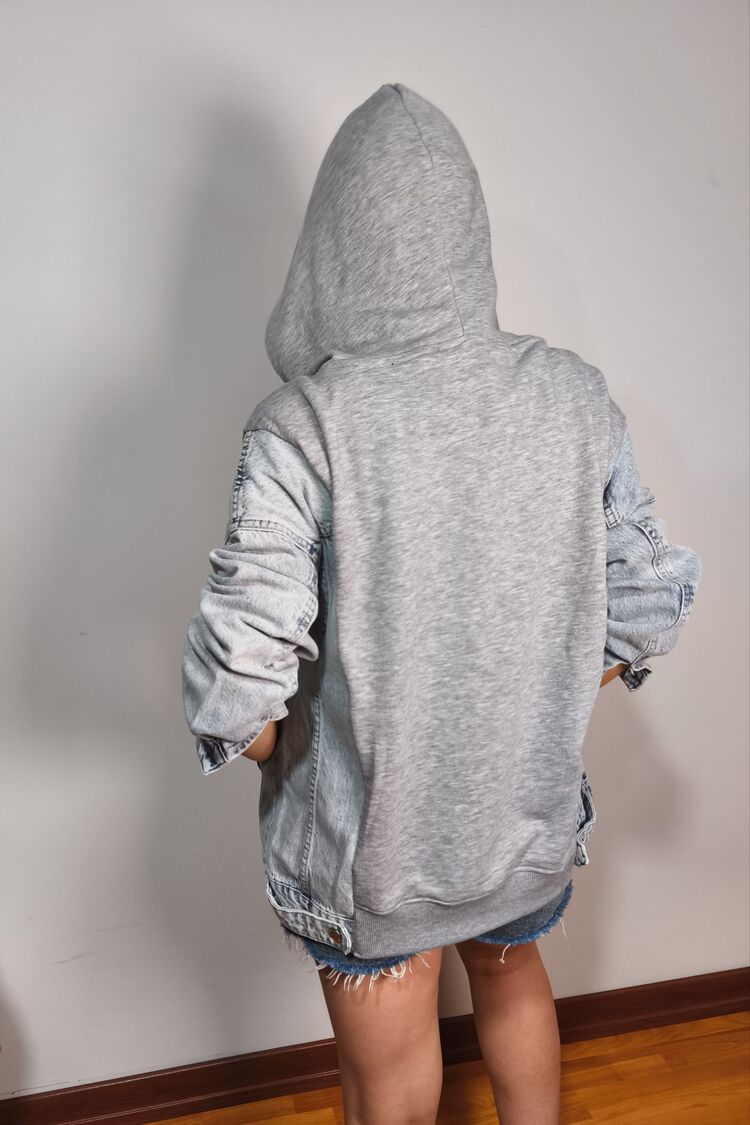 Jean Detaylı Sweatshirt Gri