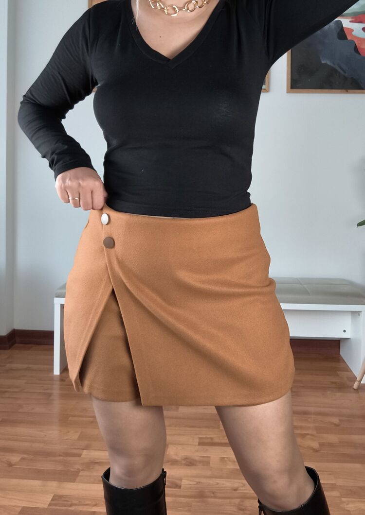 Kaşe Şort Etek Tarçın Rengi