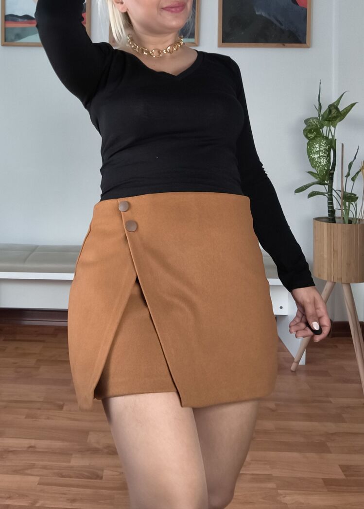 Kaşe Şort Etek Tarçın Rengi