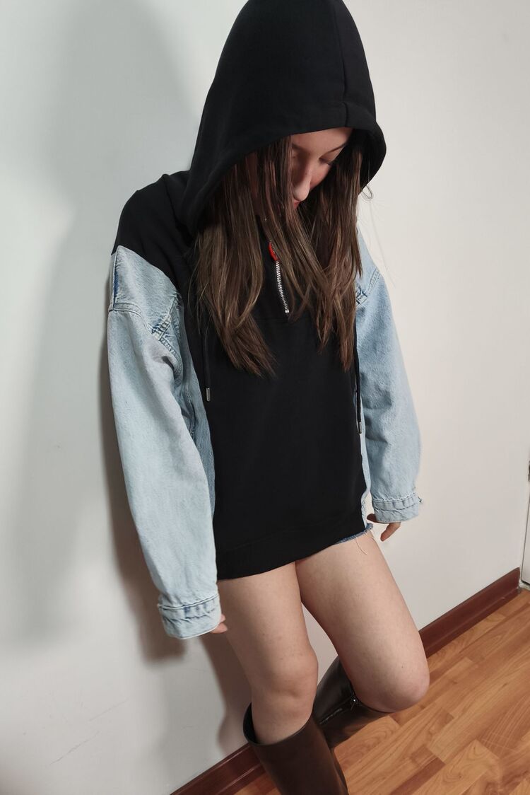 Jean Detaylı Sweatshirt Siyah