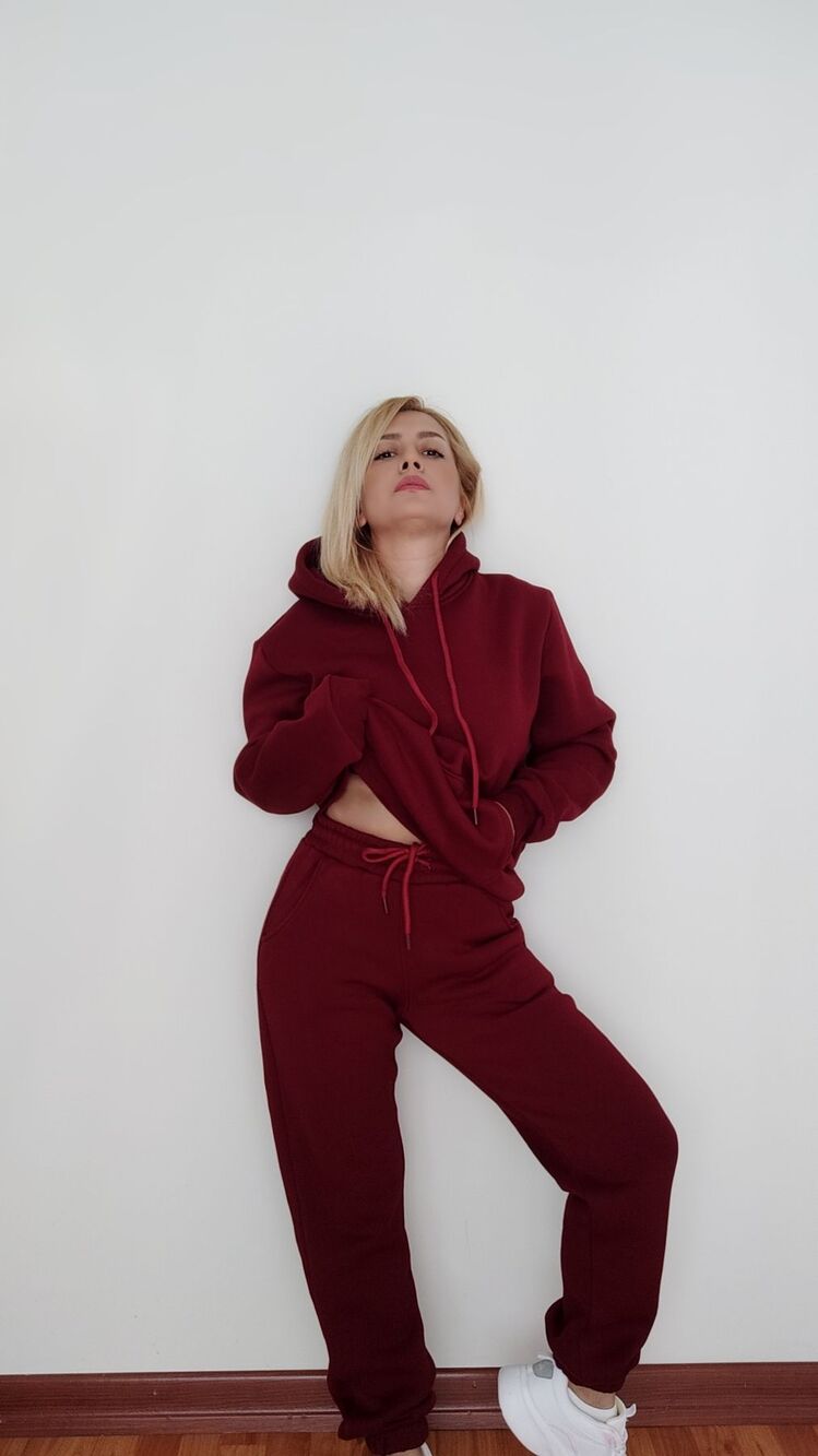 Bordo Hoodie Eşofman Takımı