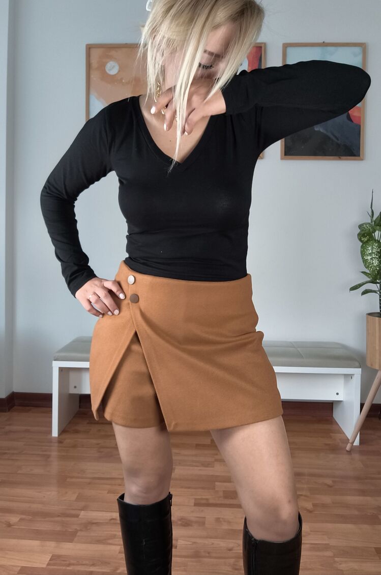 Kaşe Şort Etek Tarçın Rengi