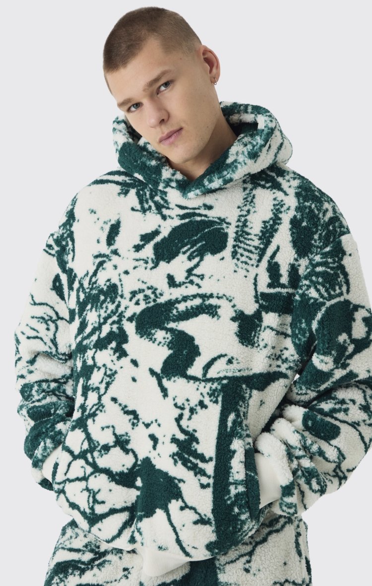Unisex Yeşil Gotik Baskılı Tedy Sweatshirt