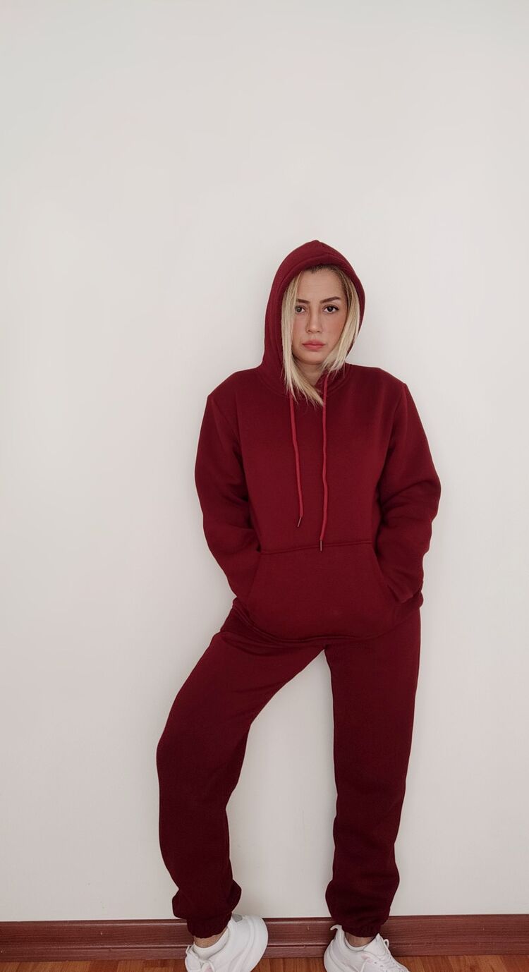 Bordo Hoodie Eşofman Takımı