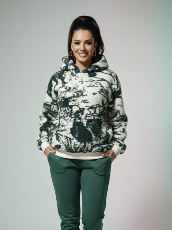 Unisex Yeşil Gotik Baskılı Tedy Sweatshirt