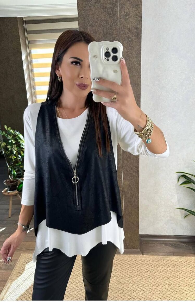 ASİMETRİK YELEKLİ BLUZ BEYAZ