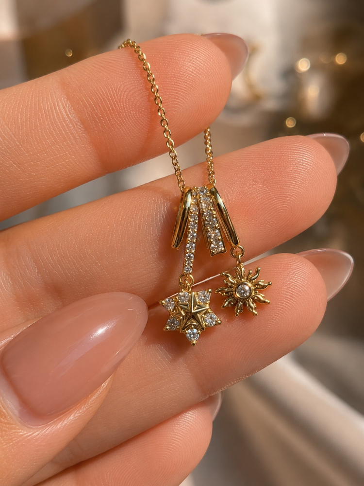 Gold Sun-Star Kolye