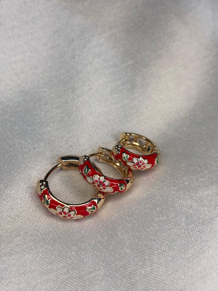 kırmızı desen küpe