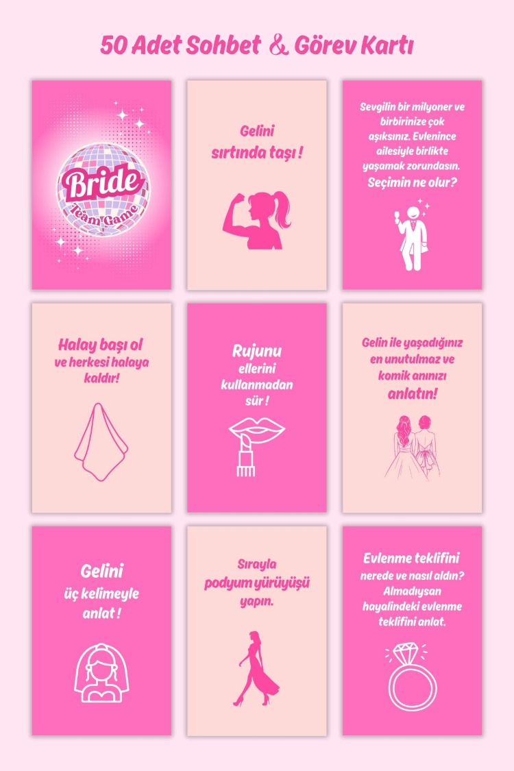Bekarlığa Veda Partisi Kart Oyunu 71 Kart Bride To Be Sohbet ve Görev Soru Seti Gelin Nedime