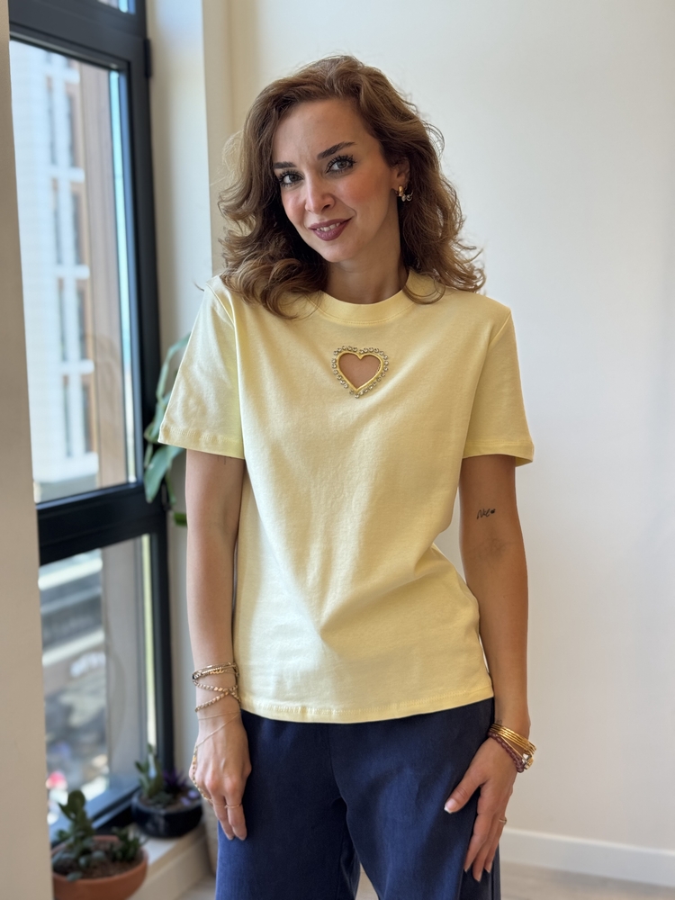 Taş İşlemeli Kalpli Tshirtler