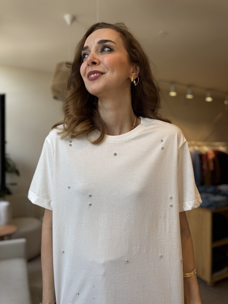 İpekyl Büyük Taşlı Tshirt (Beyaz)
