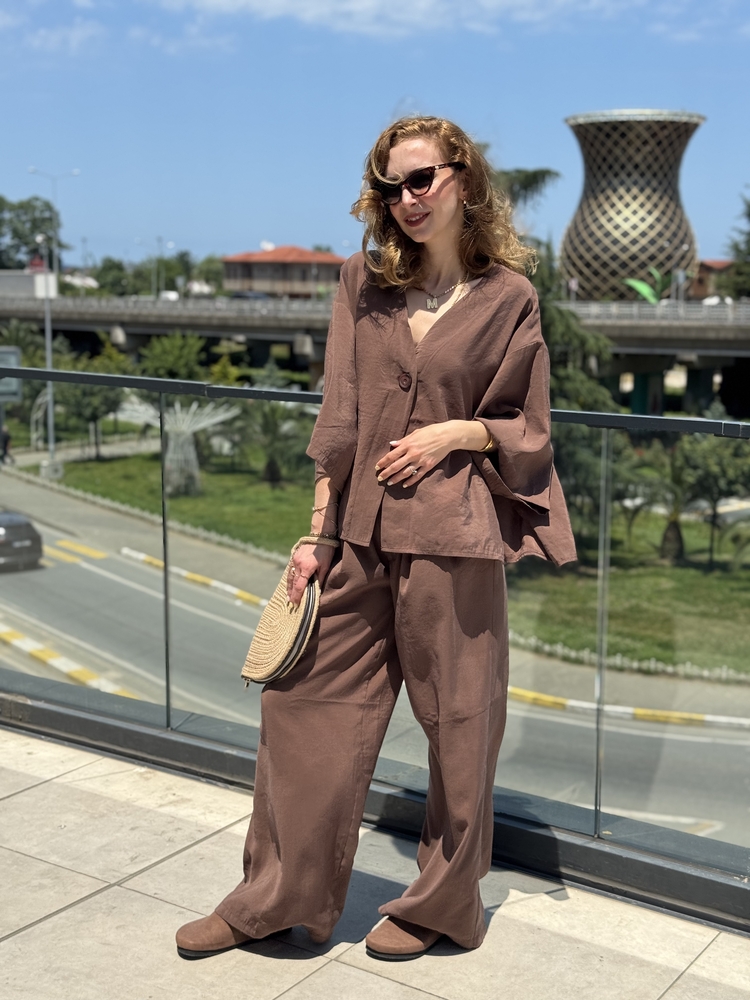 Kahverengi Tensel Kumaş Takım
