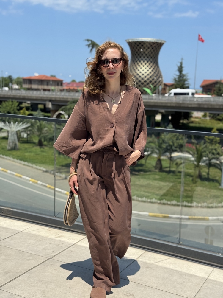 Kahverengi Tensel Kumaş Takım