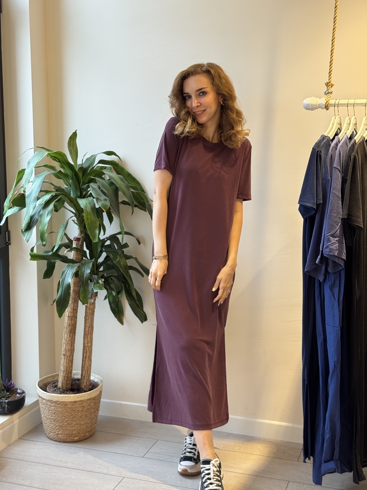 Oysh Yırtmaçlı Elbise (BORDO)