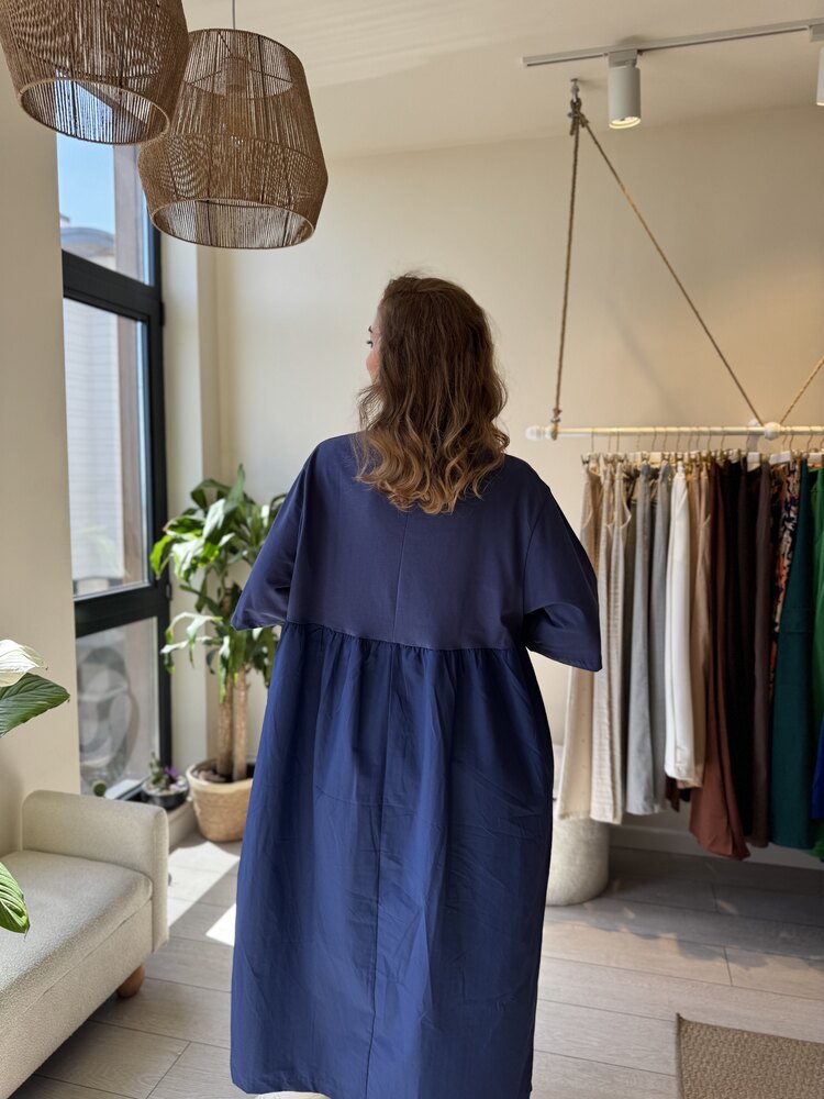 Oversize Poplin Penye Elbise (İndigo)