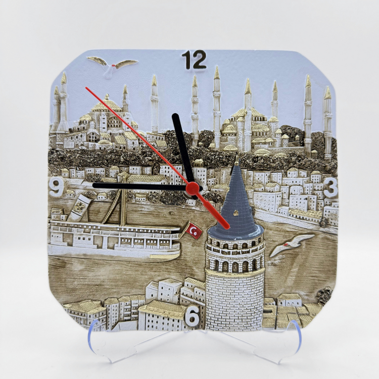 Galata Kulesi Temalı Kabartma Masa Saati